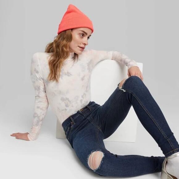 Wild Fable Dark Wash Blue Distressed Denim Skinny Jeans Women's Size 0 - Picture 1 of 11